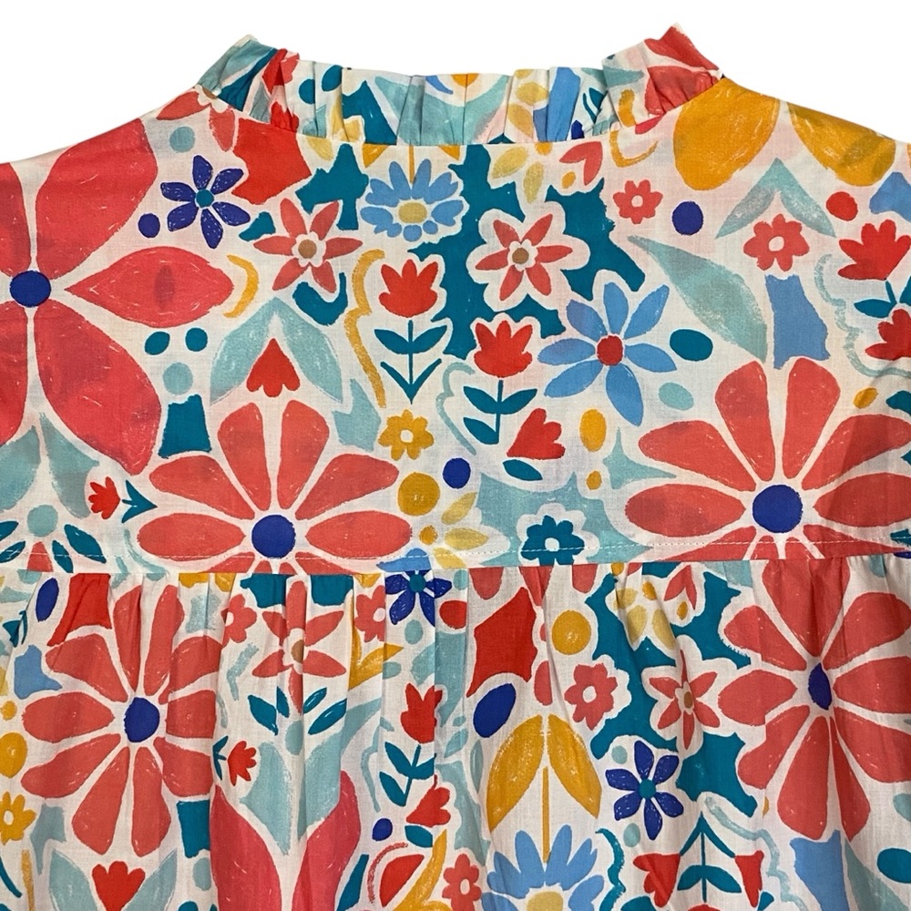 Fate Curve Floral Print Bubble Sleeve Cotton Blouse Womens Plus Size 1X NWT - Picture 8 of 12